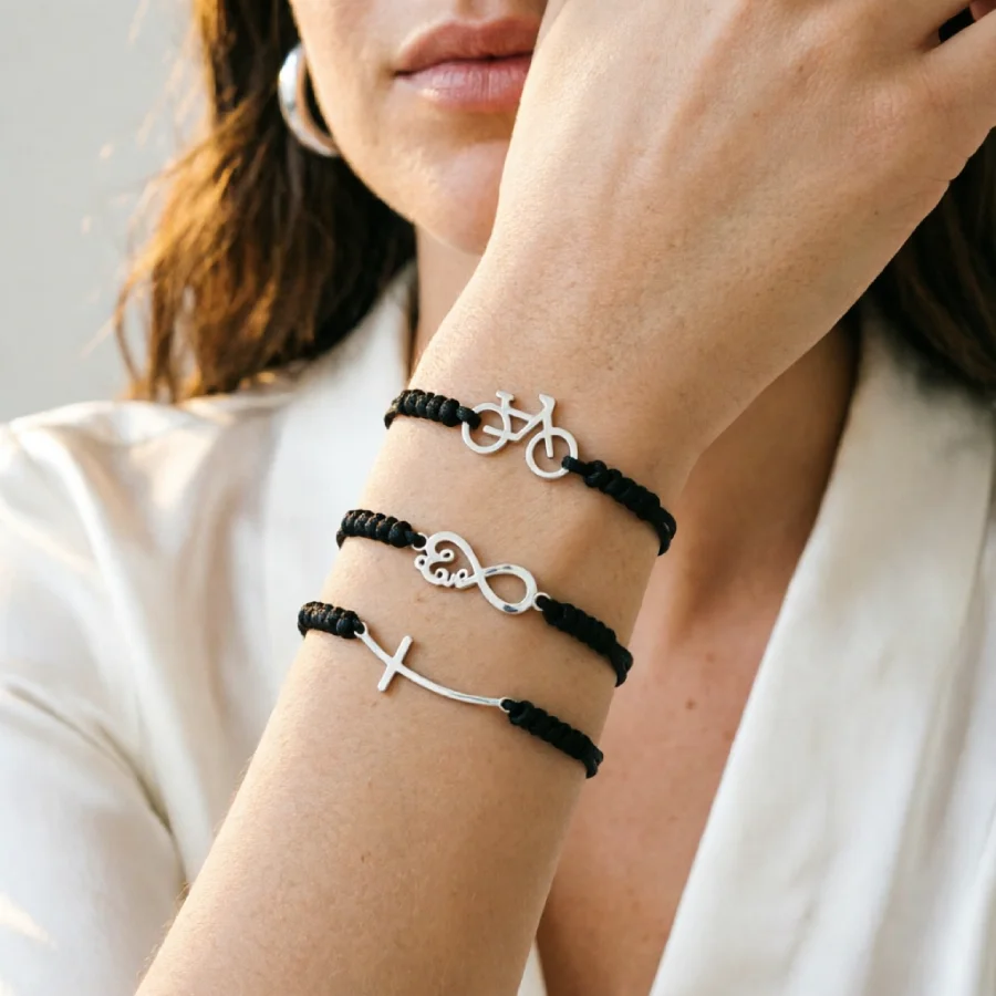 Stylish 3Pcs Per Pack Stackable Cord Bracelets Unisex Handmade Weaven Stainless Steel Braclet Unfading Multiple Styles Available