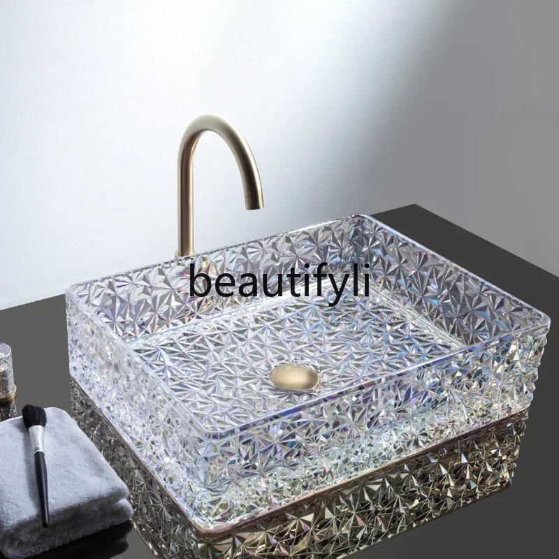 

Stylish and simple style oval crystal wash basin glacier series table basin advanced