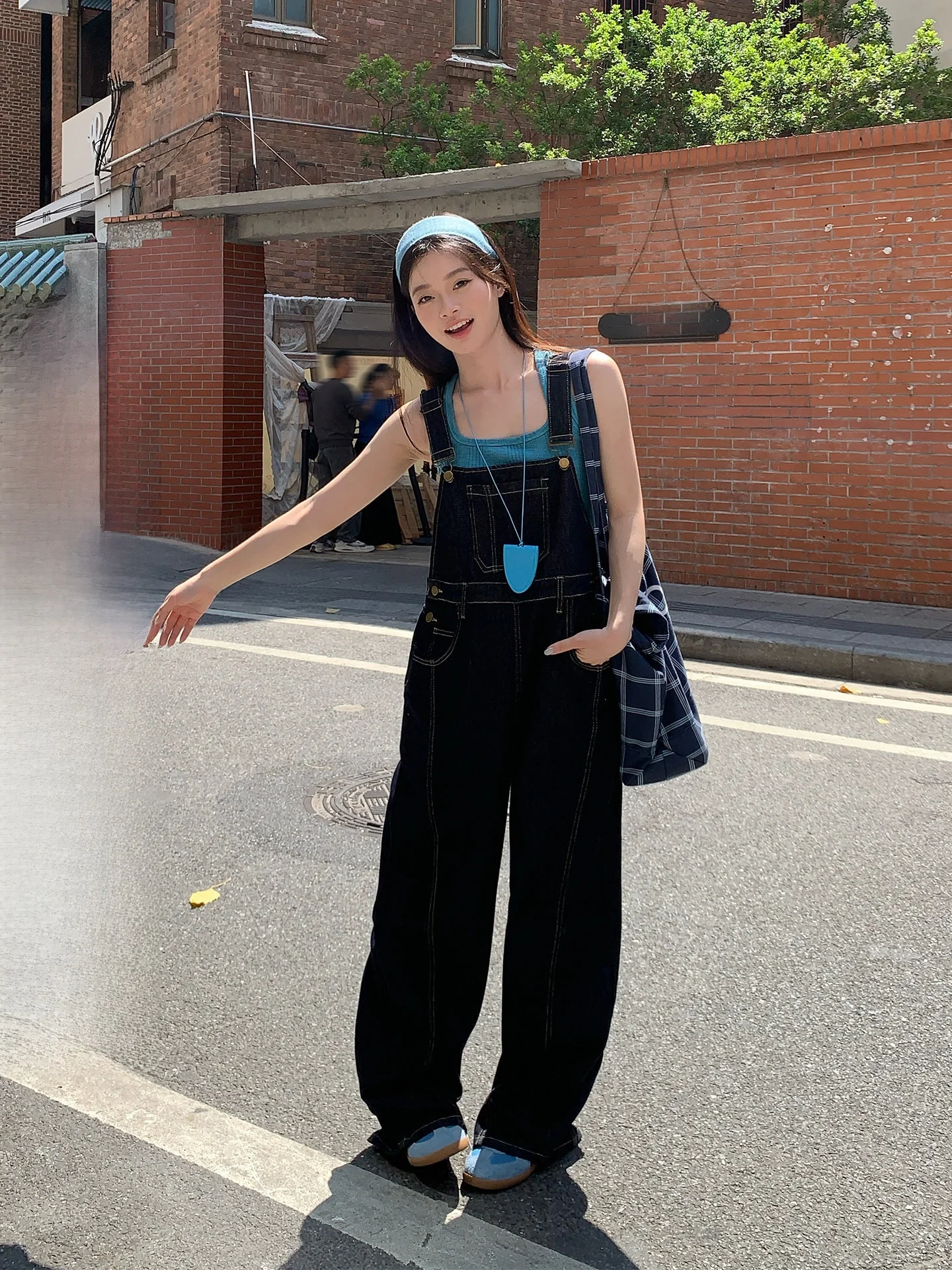 

Стильные повседневные женские комбинезоны с широкими штанинами и высокой талией, глубокого синего цвета, новый стиль, свободные брюки, весенний сезон, удобные штаны