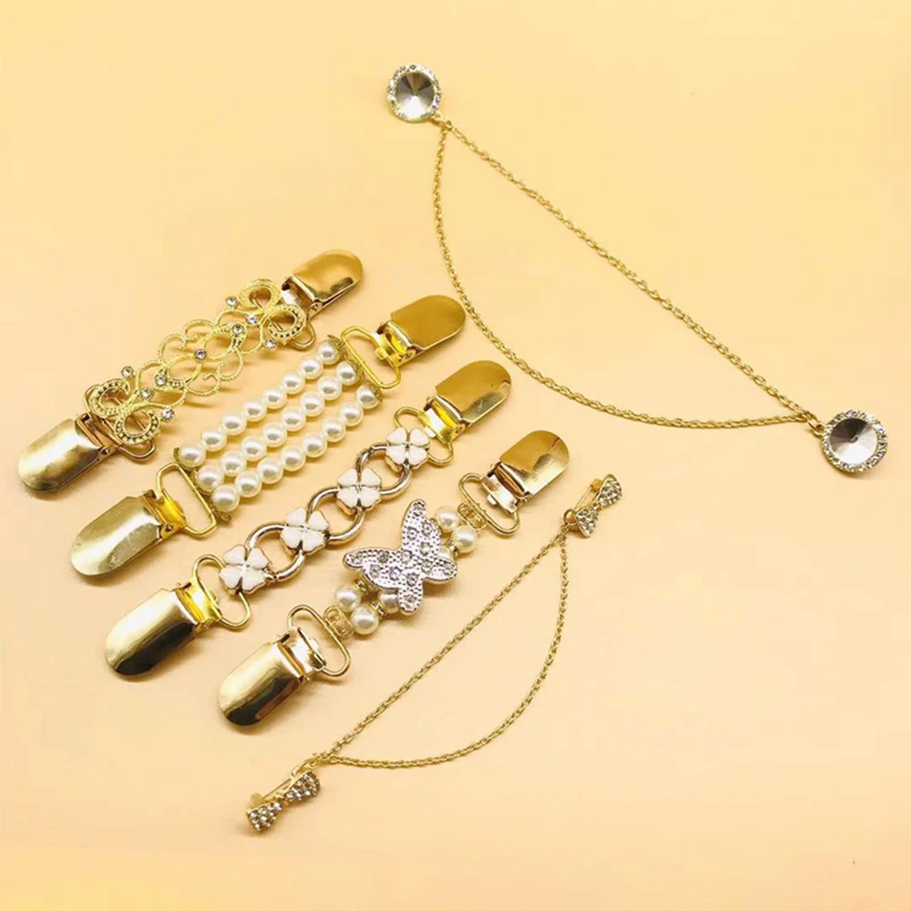 

6Pcs Cardigan Clips Vintage Alloy Brooch Pins Dress Shirt Clasp Shawl Wraps Collar Accessories Sturdy Pearl Retro