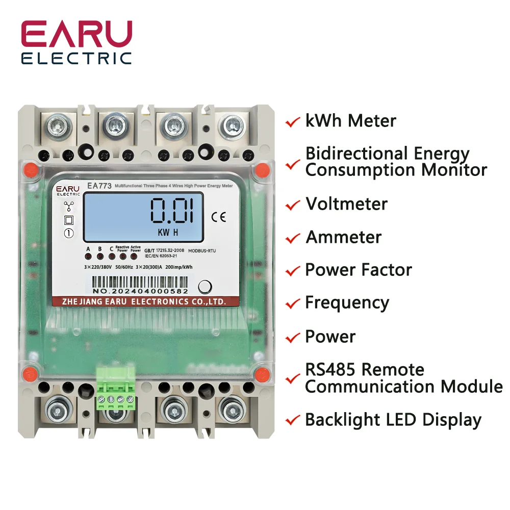 Three Phase 4 Wires 300A 3*220V/380V Multifunctional Direct Wiring High Load Power Energy Meter Monitor Backlight Display RS485