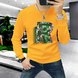 Men's Pullover Tops Color R Printing Fashion Long Sleeved Sweatshirt Autumn Winter Trend Youth Base Plus Velvet Hoodies Clothing