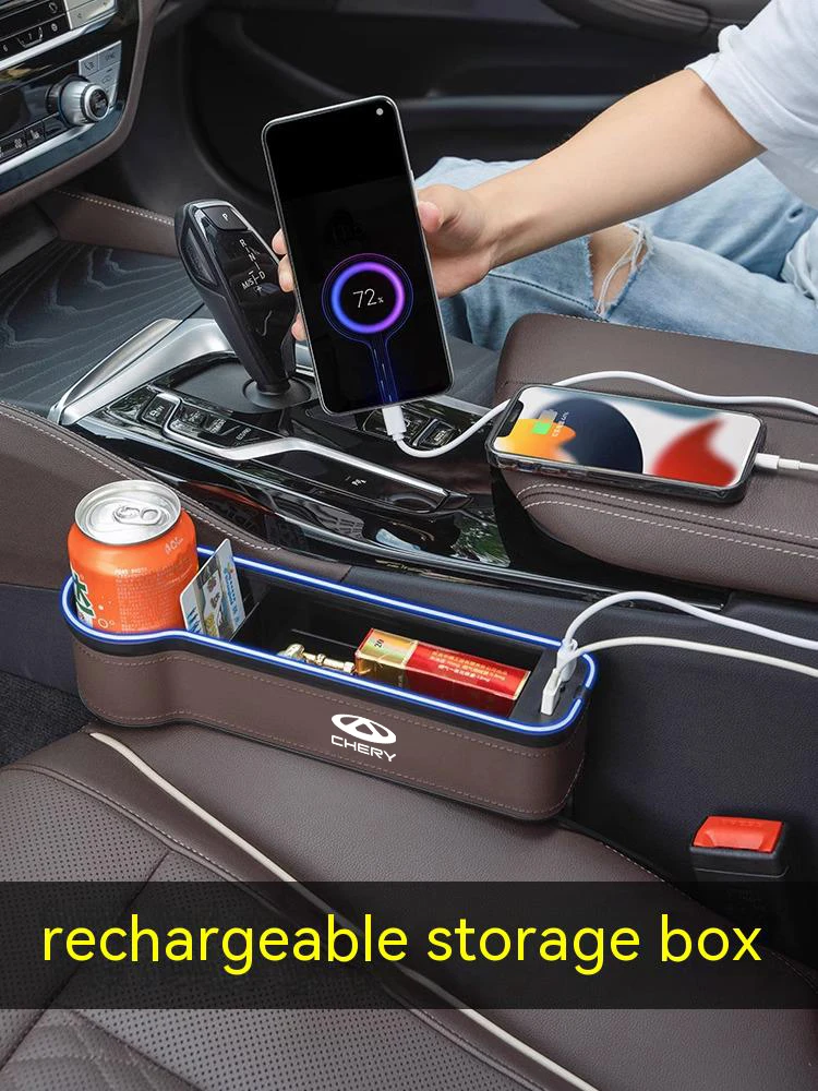 For Chery Tiggo 3 4 5 7 Pro 8 Plus Arrizo 7 GX 5x EQ7 Fulwin 2 A3 A5 Car Seat Gap Crevice Slot Storage Box With Atmosphere lamp