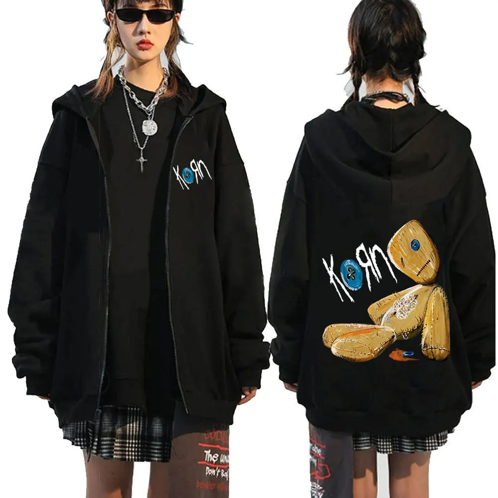 Korn Issues Rock Band New Black Zipper Hoodie Metal Gothic Vintage Oversized Zip Up Hoodies Streetwear Men Women Jacket Coats