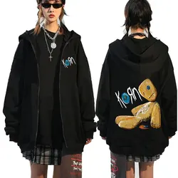 Korn Issues Rock Band Novo Preto Zíper Hoodie Metal Gótico Vintage Oversized Zip Up Hoodies Streetwear Homens Mulheres Jaqueta Casacos