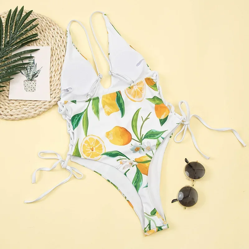 Bañador de una pieza con estampado para mujer, ropa de playa Sexy, Monokini con realce, traje de baño de moda, 2023