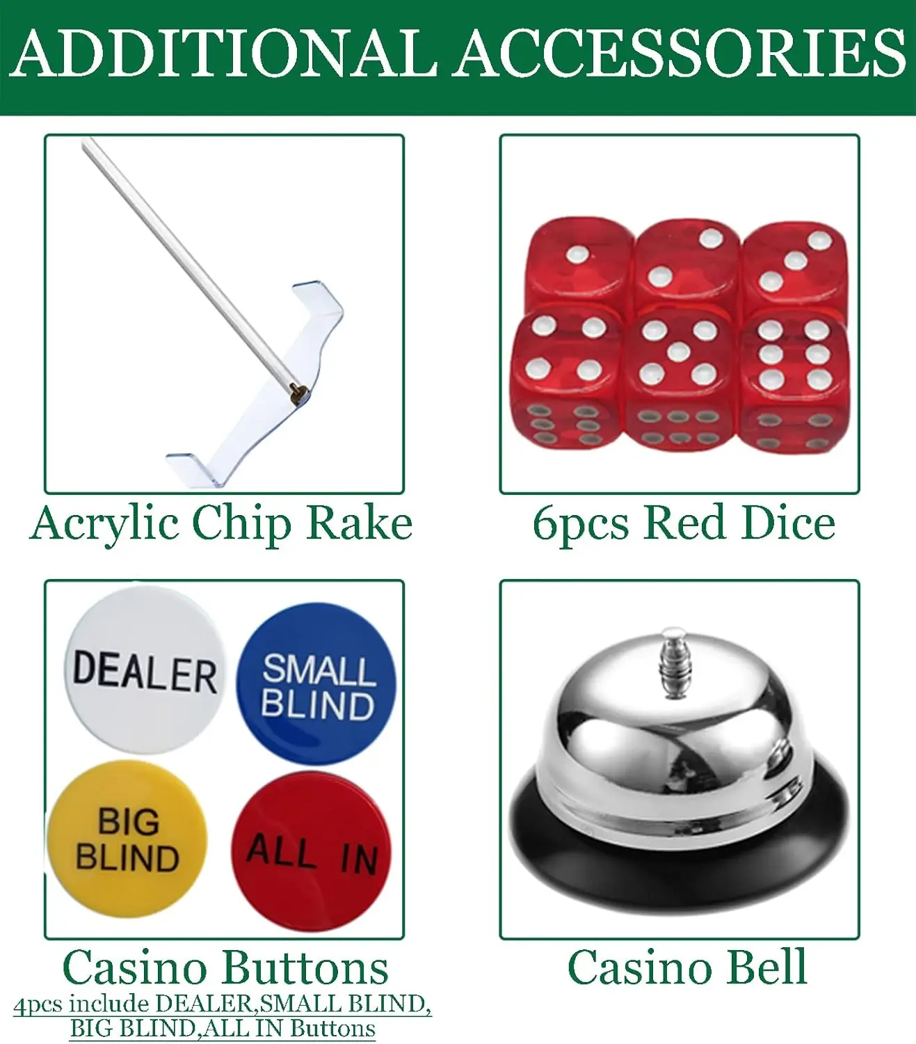 Casino Game Set: 6 Deck Shuffler+360pcs Chips+8 Poker Cards+Card Shoe+Chip Rake+Felt+Accessories, Blackjack Set & Texas Holdem C