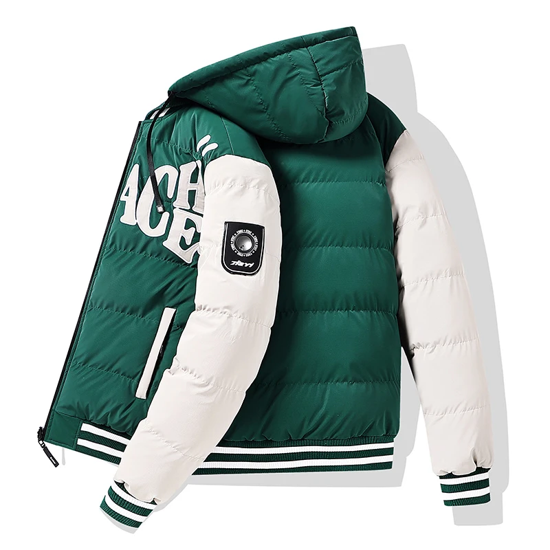 الخريف الشتاء المرقعة سترة قطن مع غطاء محرك السيارة طالب زوجين اللون كتلة أسفل معطف مبطّن الرجال العصرية ملابس خارجية مقنعين سترات