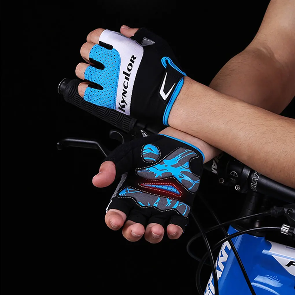 2 Pieces Cycling Gloves Wear-resistant Multicolor Men Sports Protector Shockproof Half-finger Glove Motorcycle Blue XL