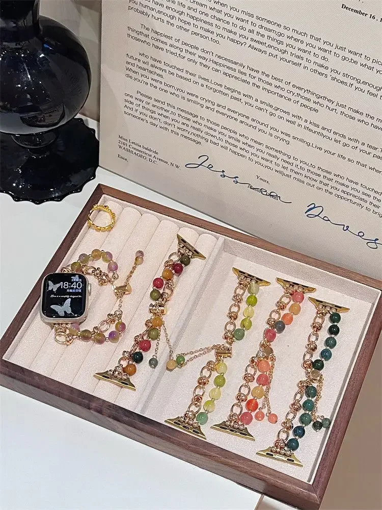 

Colorful Crystal Stone Bracelet Strap Compatible with iWatch Strap 38mm 40mm 41mm 42mm 44mm 45mm 49mm Fashionable Handmade Strap