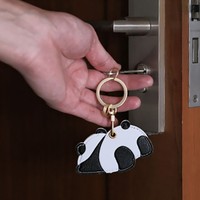 Cartoon Lotus Panda Access Card Holder PU leather Creative Rabbit Pendant Keychain Cute Keyring Access Control Card Cover Keyfob