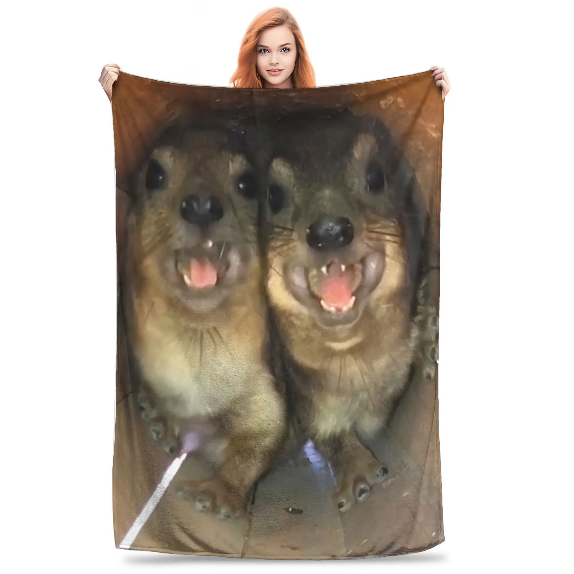 Flannel Throw Blanket Rock Hyrax funny meme Warm Plush Blankets Soft Bedding for Bed Living room Home Picnic Couch