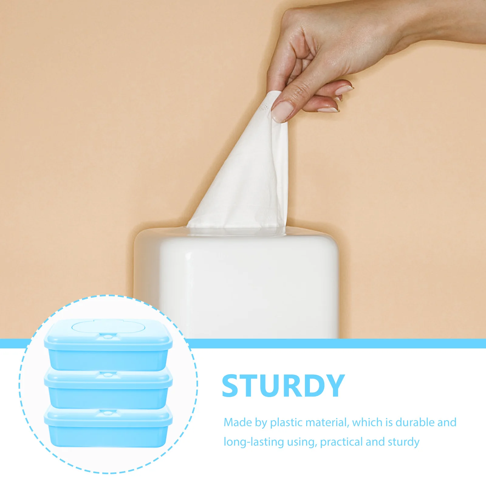 

3Pcs Wipes Dispenser Refillable Tissue Box Wipes Storage Case Portable Organizer for Bathroom Kitchen Bedroom Travel
