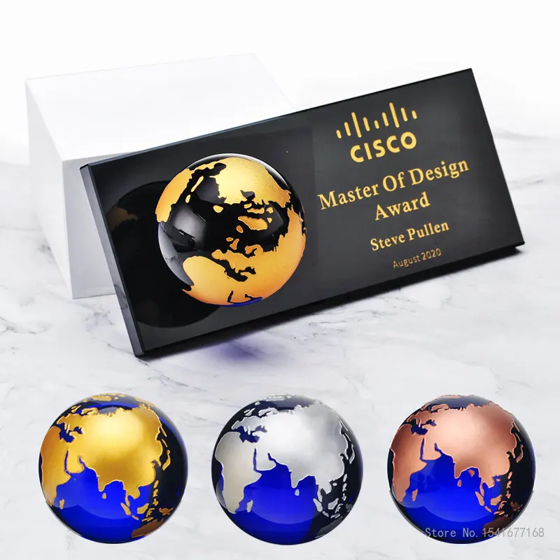 

Креативный индивидуальный хрустальный трофей, креативный, простой, нежный, в форме голубой земли, трофей, золото, серебро, бронза, награда, сувенир