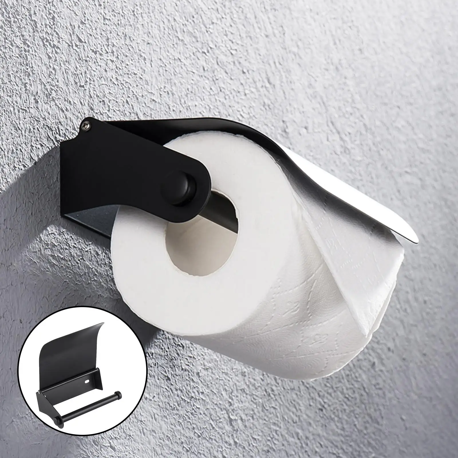 Soporte de papel higiénico negro de acero inoxidable con tornillos, dispensador de pañuelos montado en la pared, accesorios para el hogar