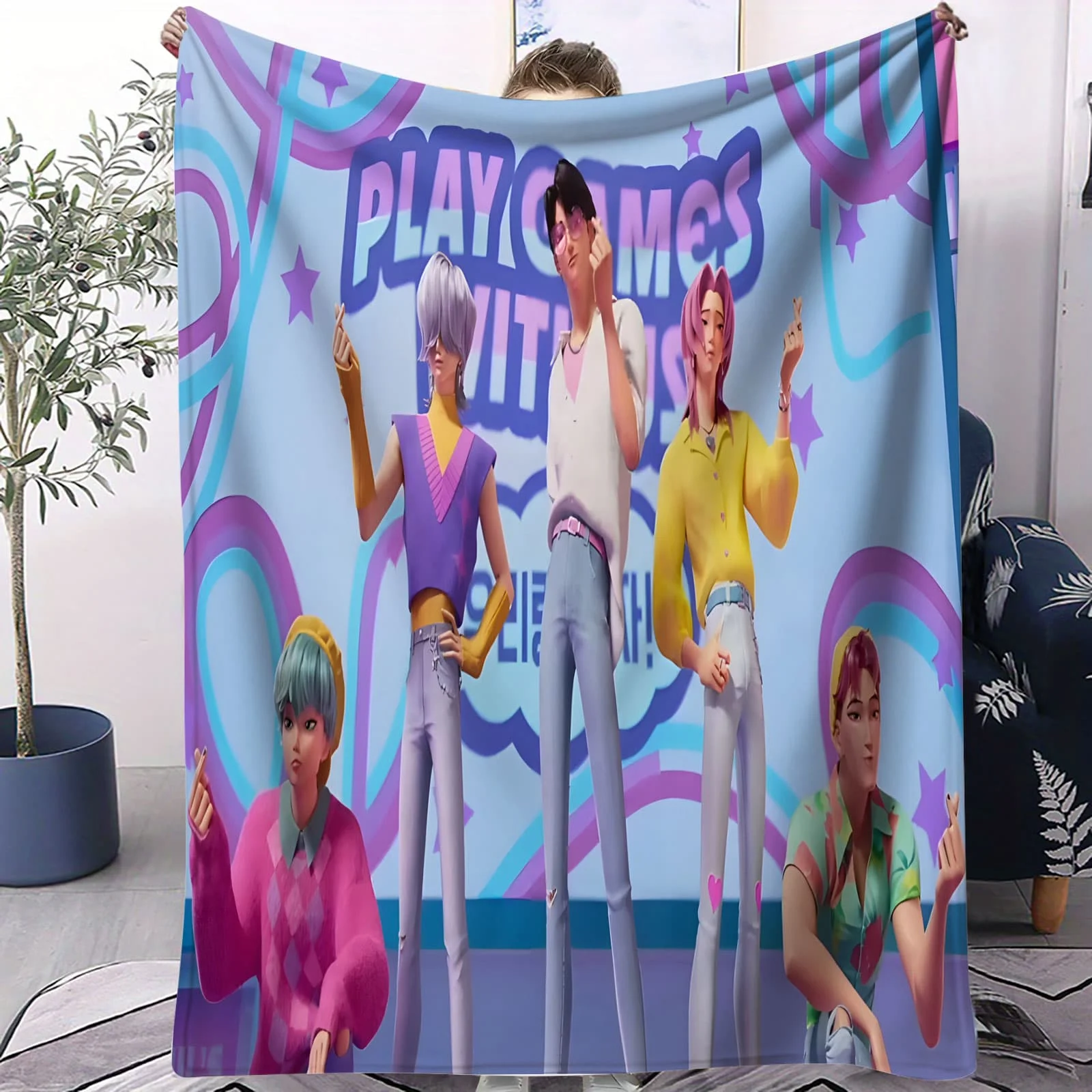 

K-Pop Virtual Idols Anime Flannel Blanket Soft Fleece Throw Bedroom Sofa Outdoor Travel Fan Gift Multifunctional Decor Daily Use