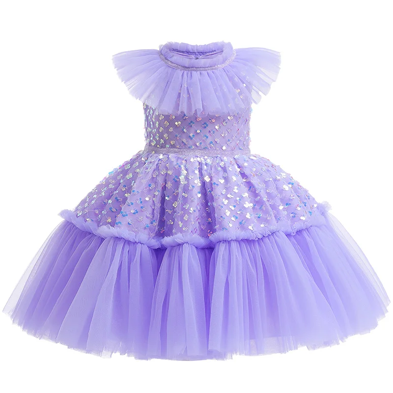 Children Girls Princess Dress Beads Bow Baby Girls Christmas Party Dress Floral Ceremony Elegant Girls Costume Ball Gown