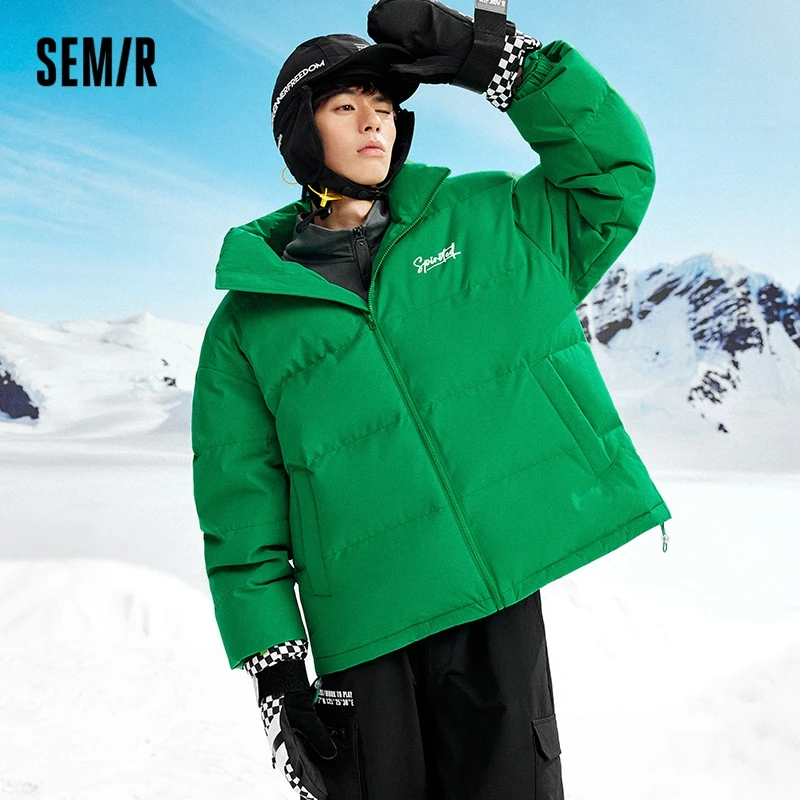 Semir Down Jacket Men 2022 Winter New Jacket Age-Reducing Loose Shoulders Trend Letter Couples Clothes Coldproof