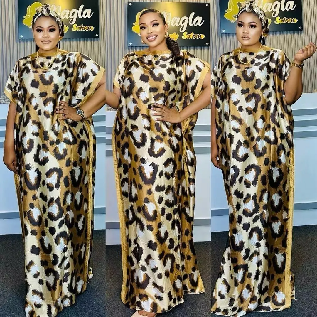 2025年 欧米風 新ファッション 通気性のあるサテン アフリカンプリント ゆったり カジュアル サマードレス レディース ポリエステル 春