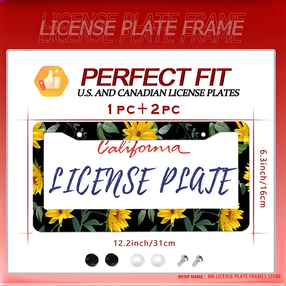 

Черный подсолнух — алюминиевая рамка номерного знака с 2 отверстиями и набором винтов, ретро и забавный подарок для украшения автомобиля, 6x12 дюймов
