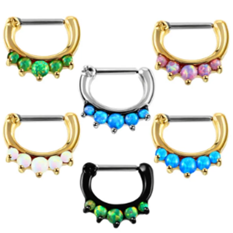 1PC Opal Nose Ring Ear Septum Piercing Gem Ball BCR Piercings CBR Helix Tragus Labret Rings Piercings Body Jewelry
