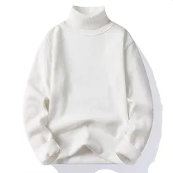 New Autumn Winter Turtleneck Sweaters Men Slim Knitted Pullovers Mens Solid Color Casual Knitwear Sweaters Fleece Warm Pullovers
