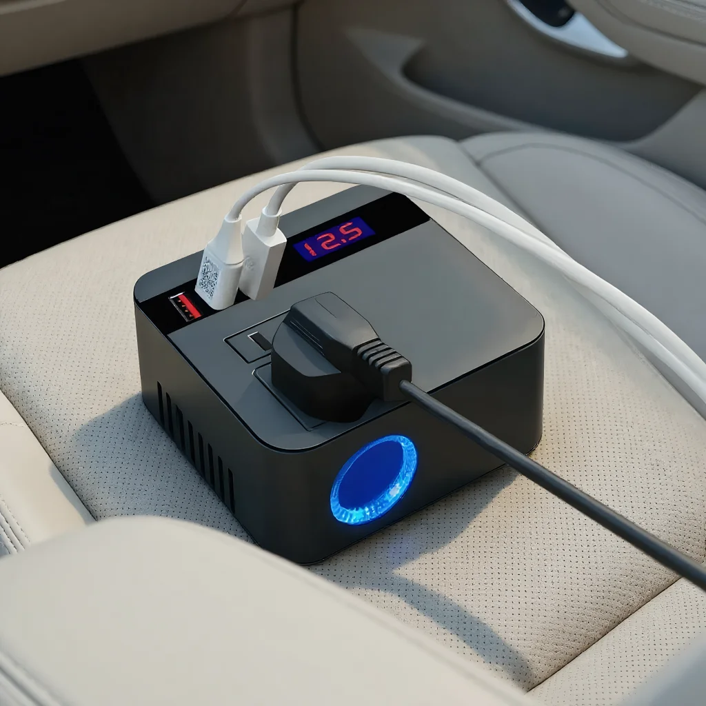 

Встроенный инвертор мощности с высоким выходом, умный светодиодный дисплей, 3-портовый USB-концентратор для быстрой зарядки, защита от перенапряжения