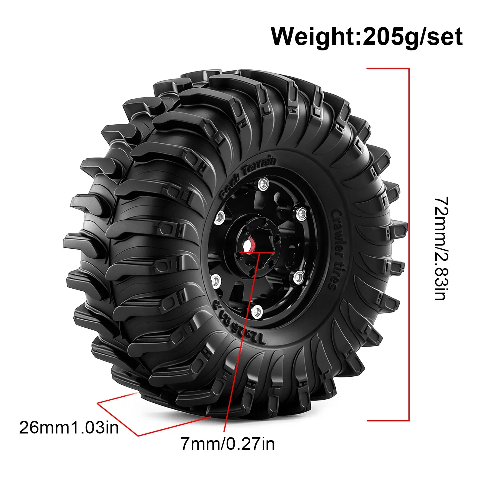 XILEZQF 4PCS 1.3'' Metal Beadlock Wheels 72x26mm Tires for TRX4M SCX24 AX24 1/18 1/24 RC Crawler