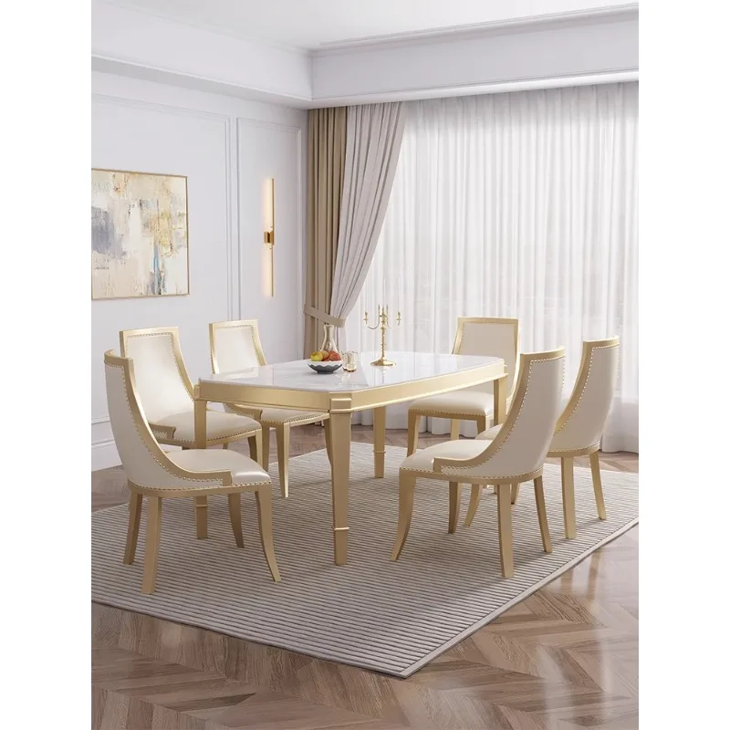 

All solid wood dining table light luxury modern rectangular rock slab dining table and chair combination household small