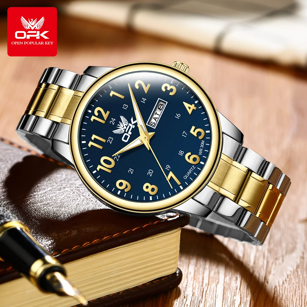 OPK  8176  Arabic numeral dial dual calendar business men's quartz watch