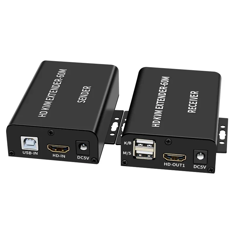 60 متر HDMI KVM موسع عبر RJ45 إيثرنت كابل الشبكة HDMI موسع الصوت والفيديو الارسال والاستقبال تقاسم لوحة المفاتيح الماوس