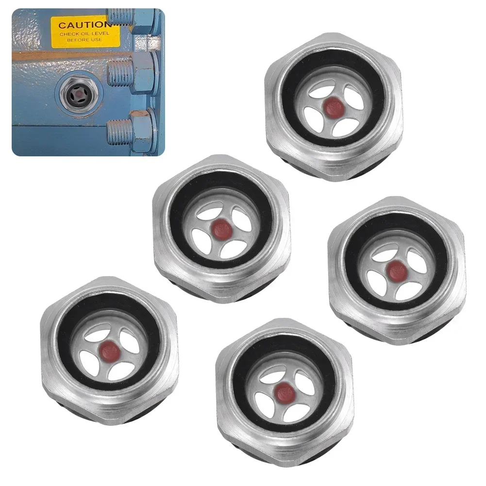 

5pcs Oil Level Sight Glass Tempered Glass O-ring External Thread 17mm / 0.67" Overall Height Hexagon Socket Design