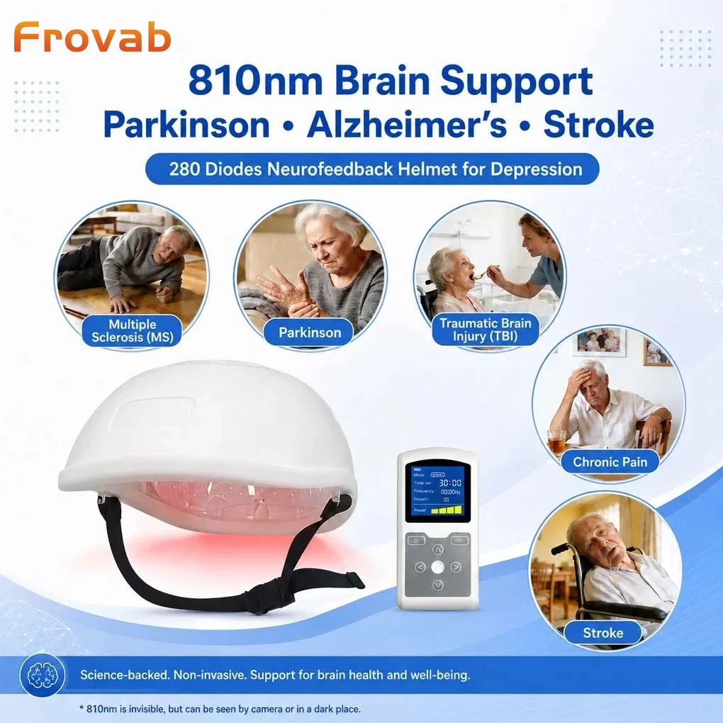 Frovab Home Use PBM Helmet 810nm Near Infrared Light for Stroke Parkinson Alzheimer Dementia Cognitive Decline Brain Health Support 40Hz