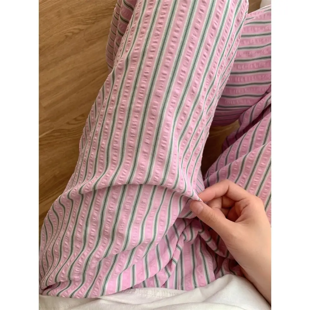 سراويل صيفية مخططة غير رسمية عالية الخصر قابلة للتنفس وواسعة الساق سريعة الجفاف سراويل فضفاضة للنساء والفتيات