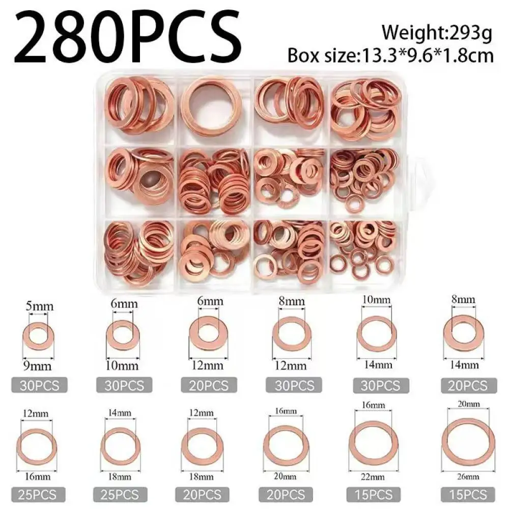 Solid Copper Flat Washers M5 Metric Gasket Seals Metal Fastener Kit For Marine Boat Maintenance Plumbing Hardware Tools