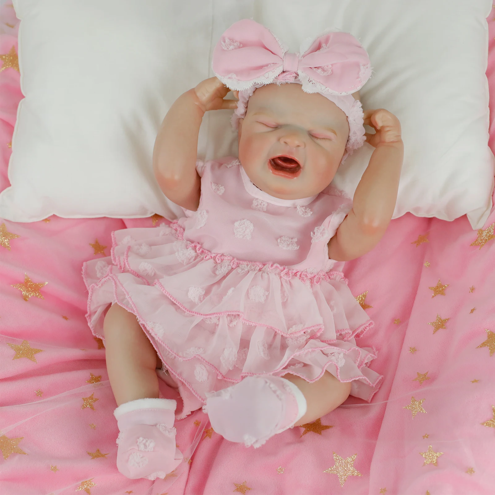 18インチ全身リアルな泣き声の新生児シリコンビニールリボーンドール女の子、多層ペイントソフトトイ、シックでおしゃれな人形