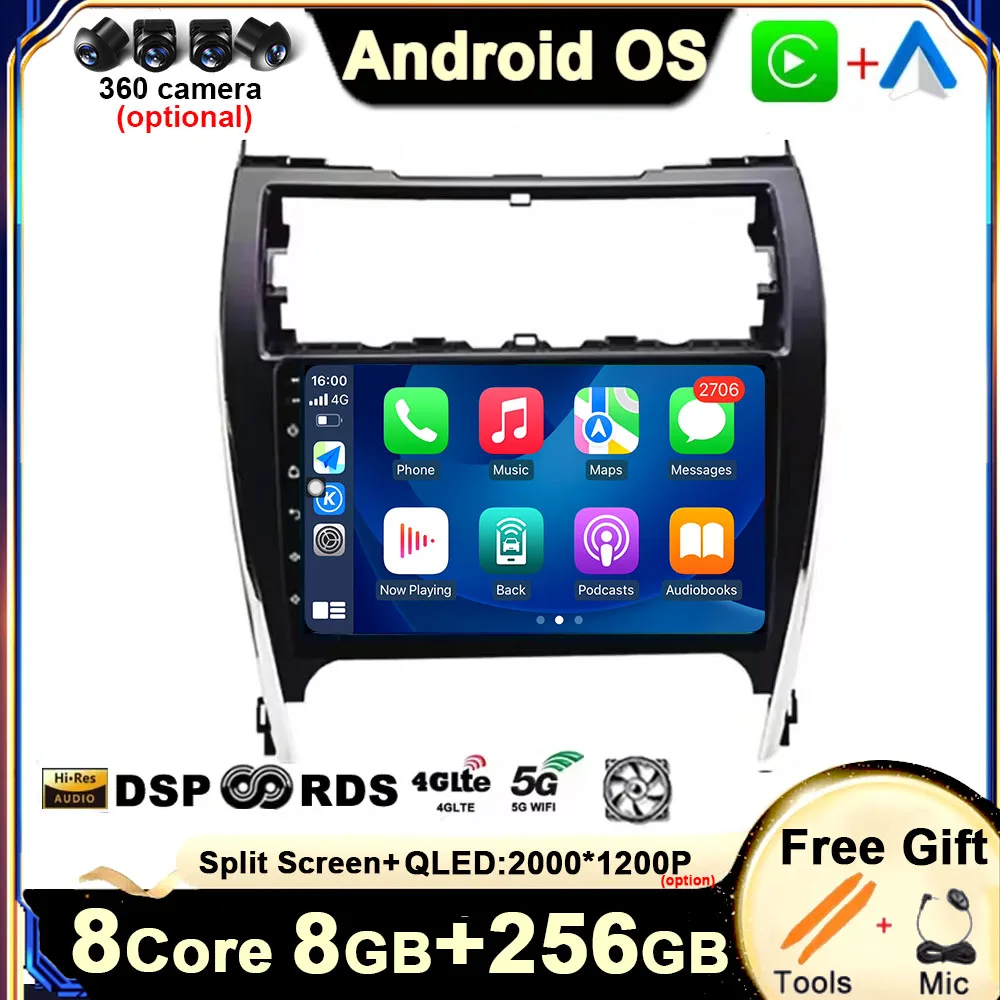 for Toyota Camry 7 50 55 2012 2013 2014 - 2017 Android 14  Car Multimedia Radio Auto Touch Navigation Screen Player DSP Carplay