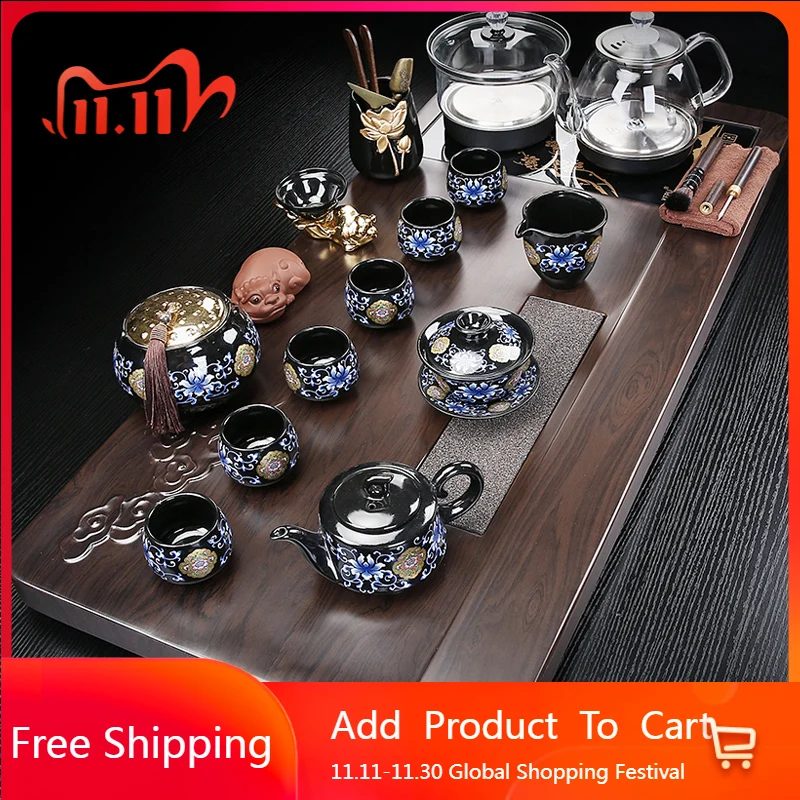 

Wooden Decorative Tea Tray Luxury Accessories Drainage Drip Tea Tray Pot Kitchen Long Rectangle Bandeja Madera Home Products