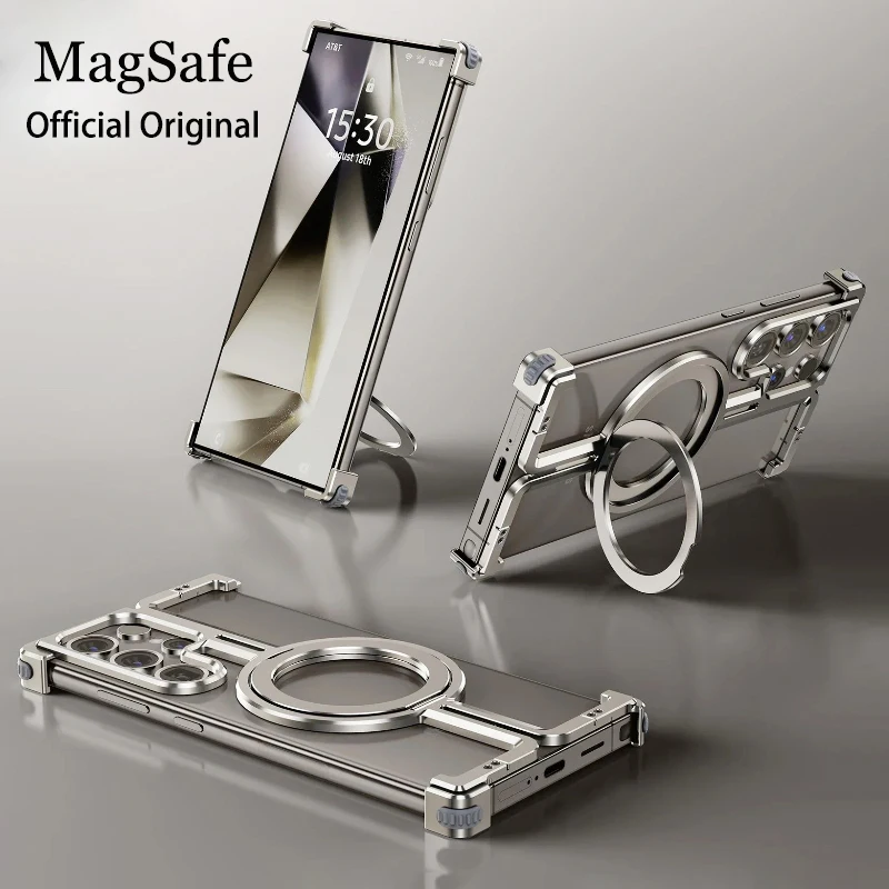 Magnetic Magsafe Phone Case for Samsung Galaxy S23 S24 Ultra Metal titanium-aluminium Bumper with Finger Ring phone Holder cases