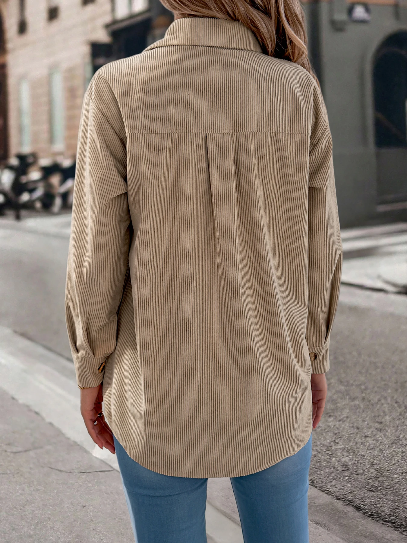 Autumn Winter Casual Single Breasted Pocket Jacket 2026 Fashion Solid Color Long Sleeve Corduroy Coats for Women Khaki Pink Red