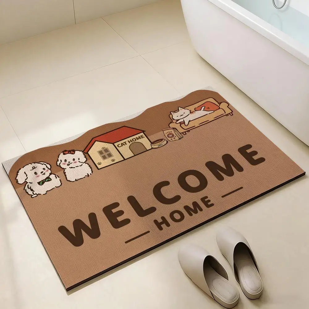Floor Mat Diatomaceous Earth Bath Mat, QuickDrying, Water Absorb，MultiScene Household Floor Mat C-Cute Dog Welcome House