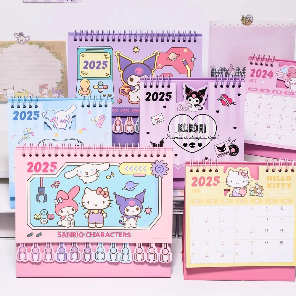 2025 Desk Calendar Genuine Sanrio Weekly Planner Hello Kitty Melody Kawaii Student Kuromi Cinnamoroll Monthly Calendars Ornament