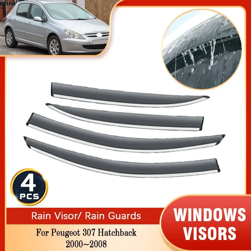 Vent visor For Peugeot 307 Hatchback 2000~2008 Snow protection Rain Windshield Auto Side Window Protective Ventilation Accessory