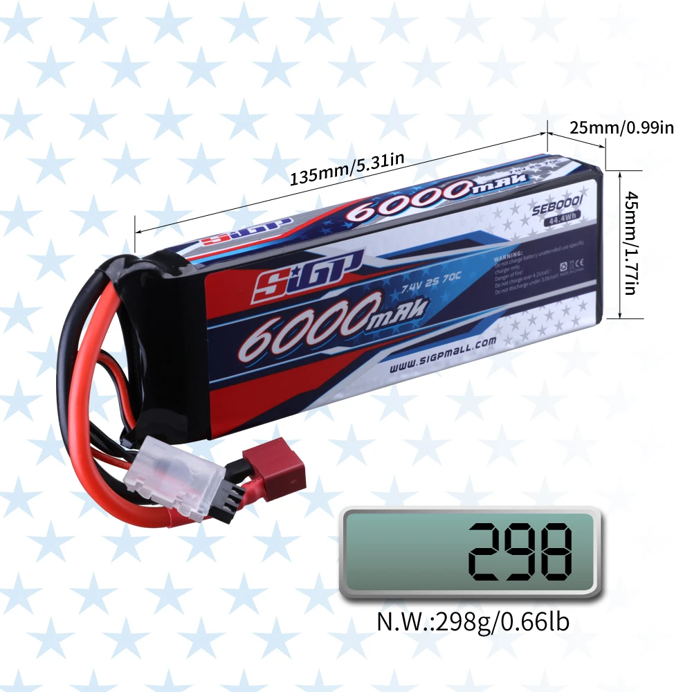 SIGP 2S 7.4V 7.6V Lipo Battery for 6000mAh 6100mAh 7100mAh 70C 100C With Deans TPlug For RC Truck Car Truggy Buggy Vehice Racing