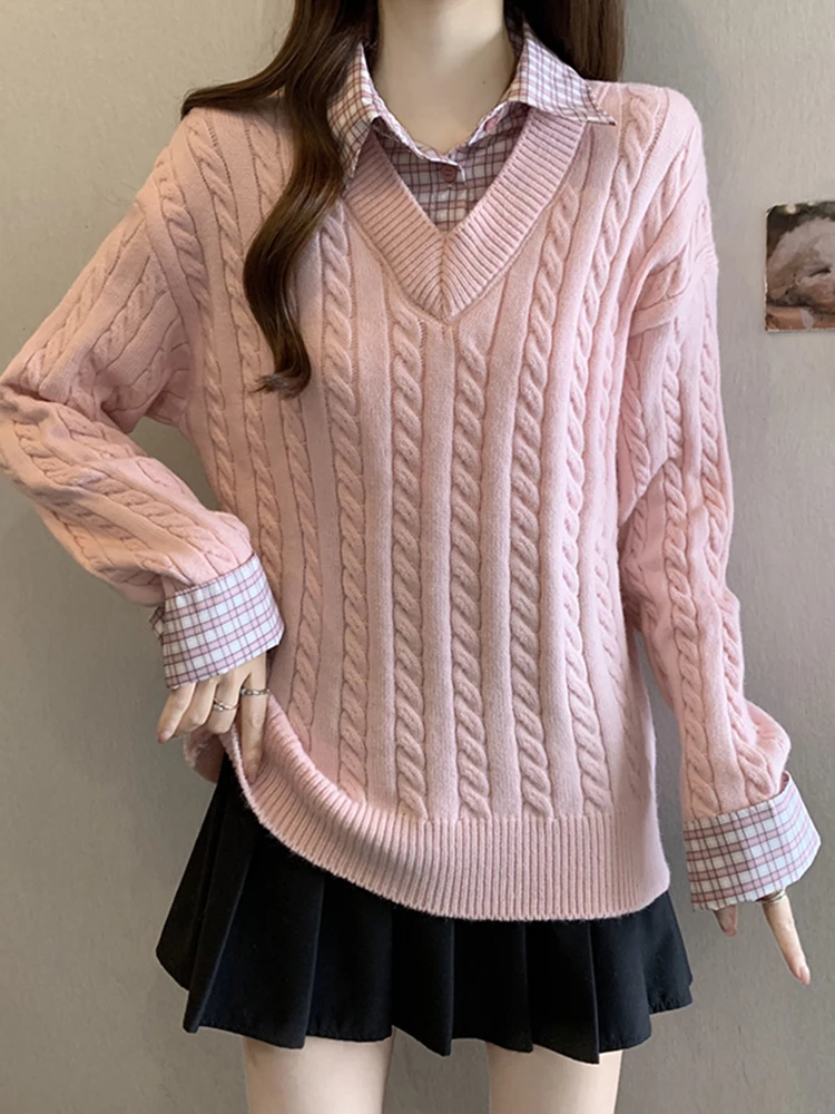 

Versatile Ne Long Sve Knitted Sweater Women's Spring Faion 2026 New Splicing Slimming Inner Wear Top