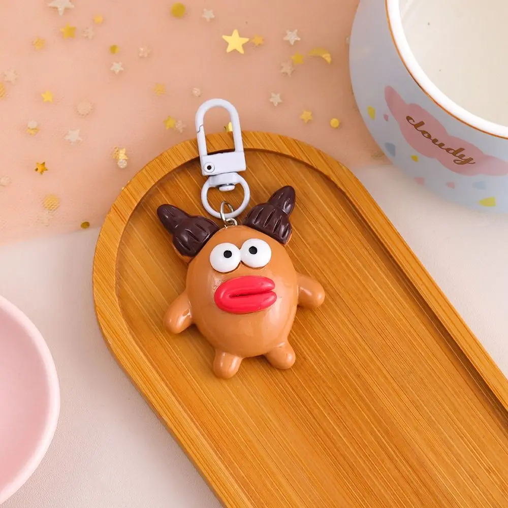 Mini Cute Funny Clown Keychain Resin Cartoon Sausage Mouth Pendant Fashion Kawaii Big Mouth Keyring Earphone Case