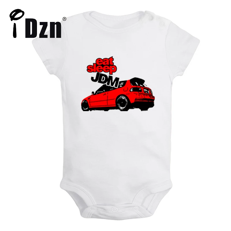 Art Car Stickers Eat Sleep Jdm Red Little Car Cute Baby Fun Print Rompers Boys Girls Bodysuit Infant Short Sleeves Jumpsuit