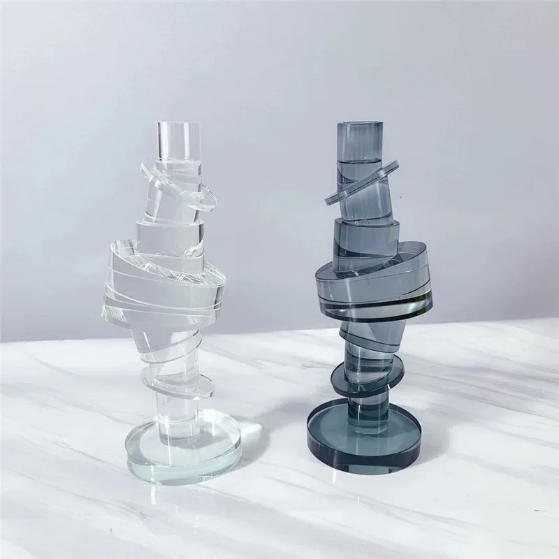 Glass Ornament Geometric Crystal Sculpture Round Ball Cylindrical Stack Transparent Decorative Figurines Home Decoration