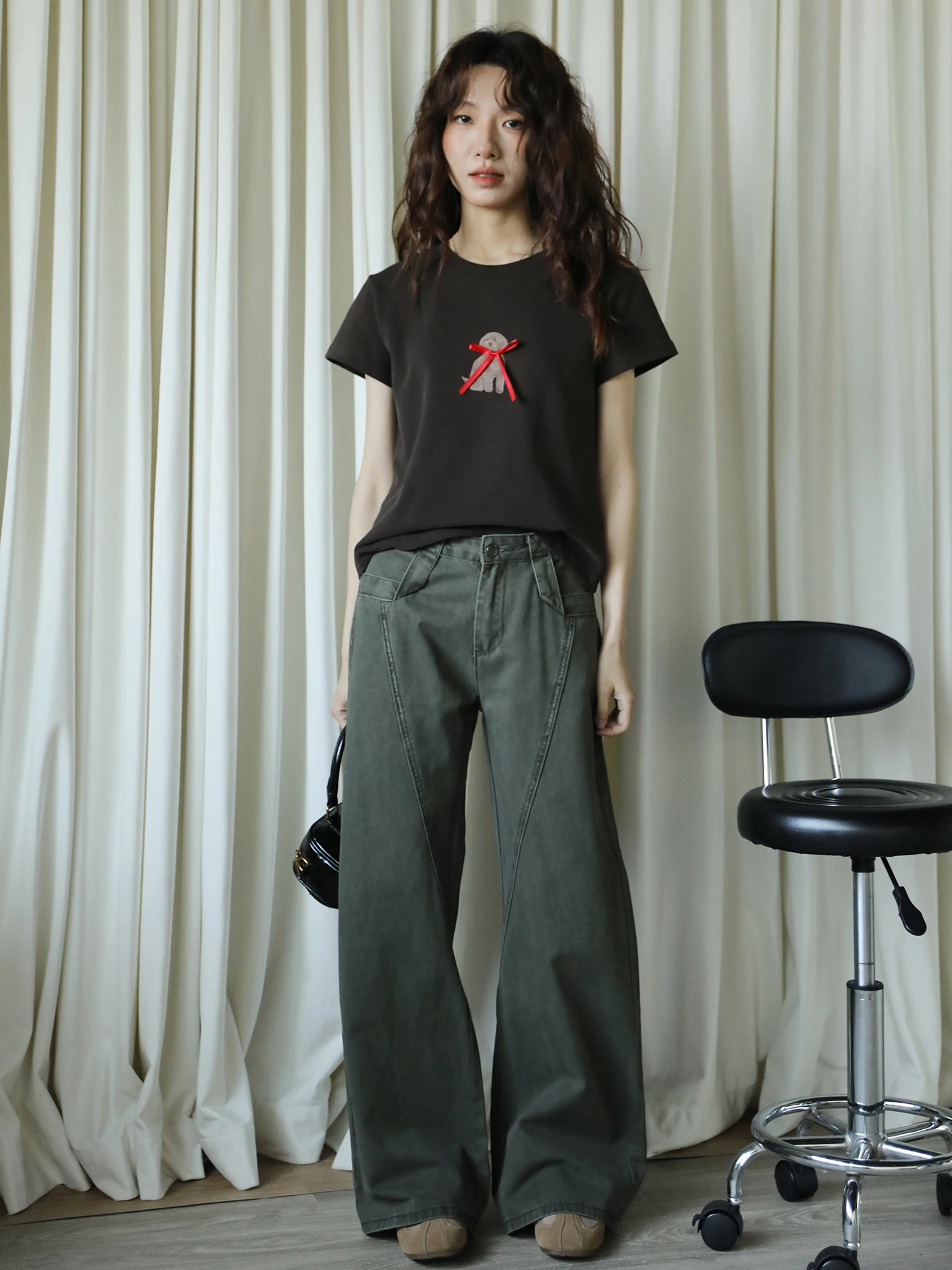 

Женские повседневные хлопковые брюки-клеш с высокой талией и вырезами, А-силуэт, весна-лето