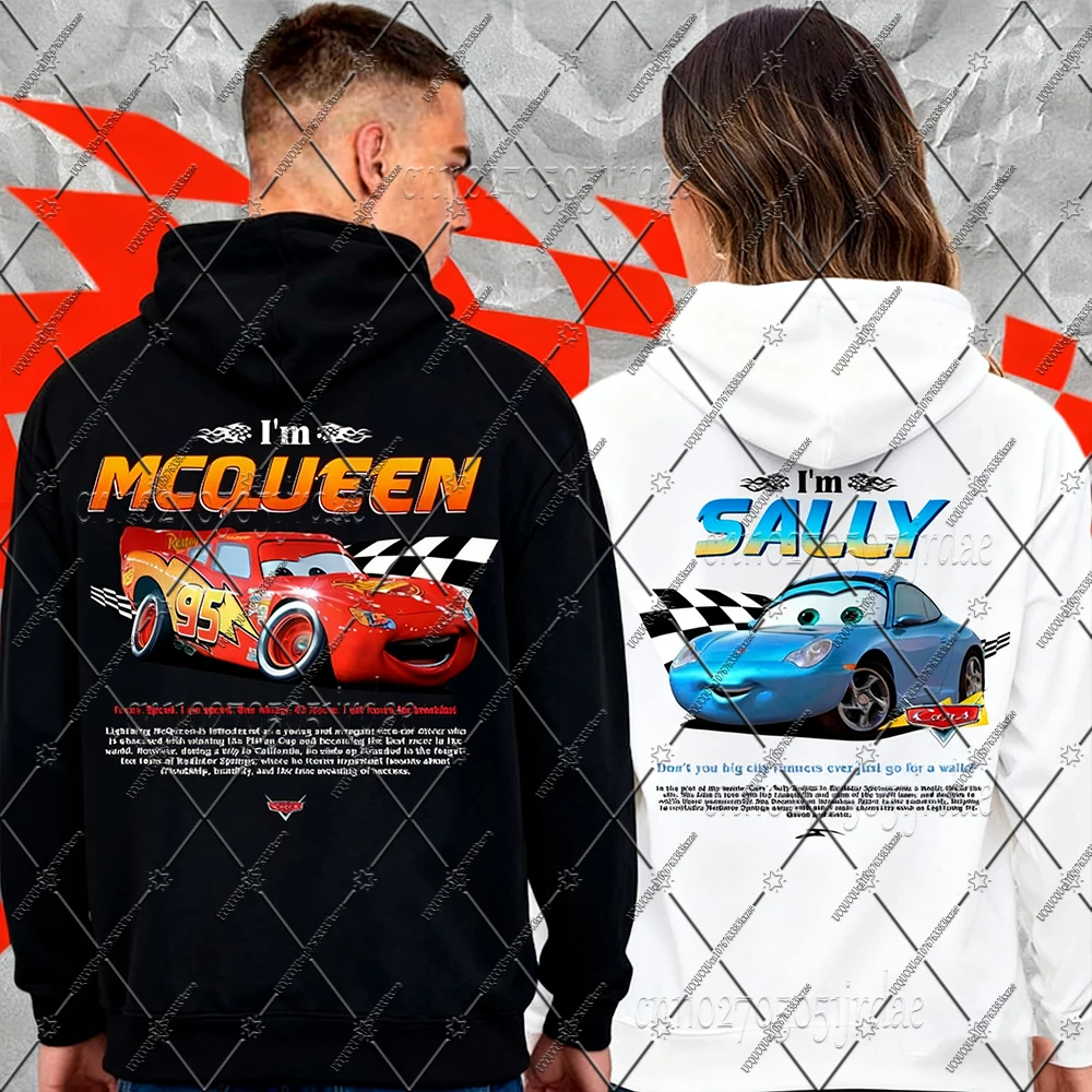 The Lightning McQueen & Sally – sweat à capuche pour Couple, surdimensionné, en coton, à manches longues, Y2K, haut de rue, automne hiver